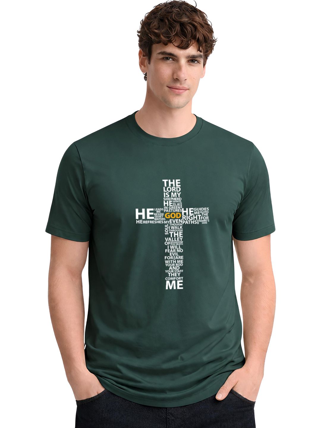 ADRO Cross Typography Printed Round Neck Short Sleeves Cotton T-shirt