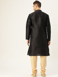 SOJANYA Men Black Woven Design Straight Kurta