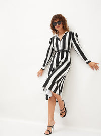 SASSAFRAS Black Striped A-Line Dress
