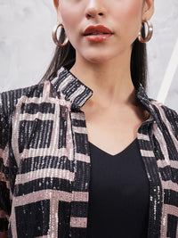 Athena Geometric Printed Embellished V-Neck Sheath Dress With Jacket