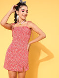 Berrylush Red Floral Ruched Bodycon Mini Dress