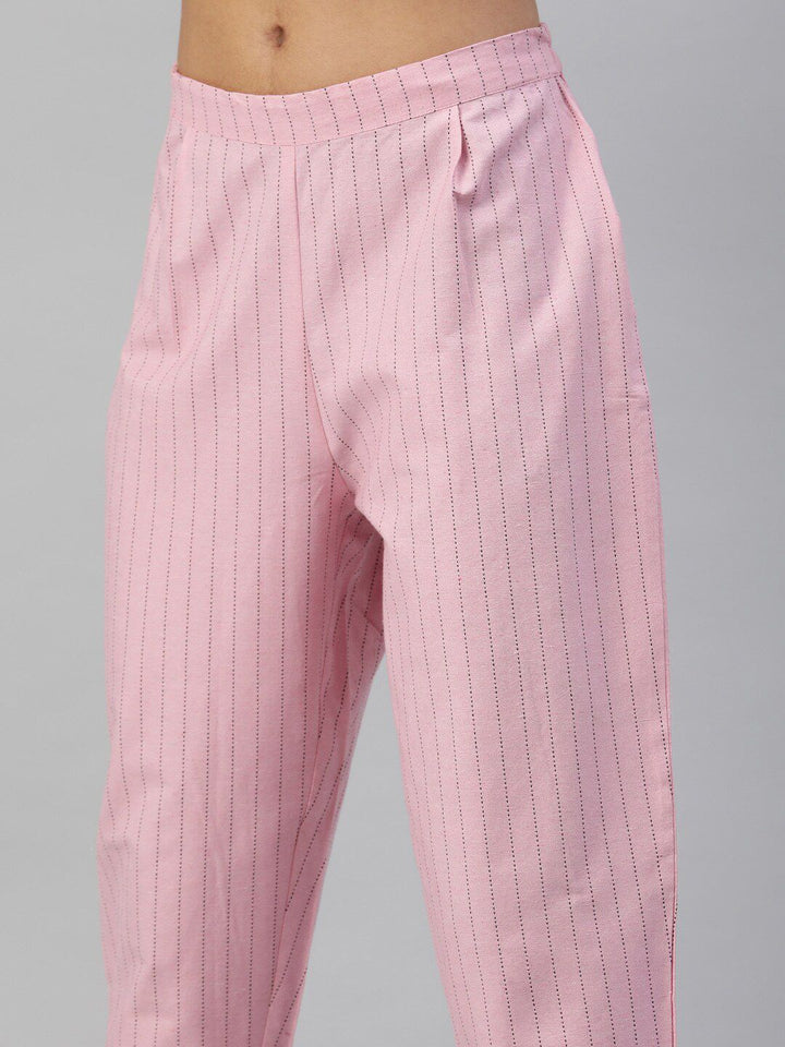 KALINI Striped Mandarin Collar Straight Kurta With Trouser
