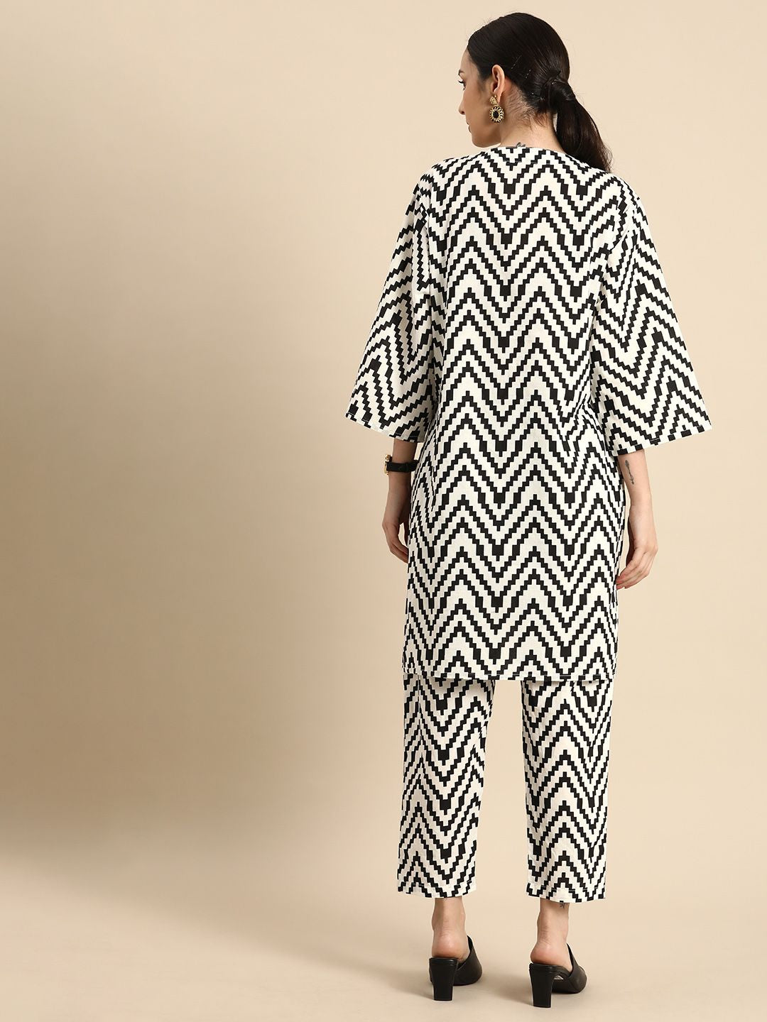 Anouk Women White Printed Kurta with Trousers