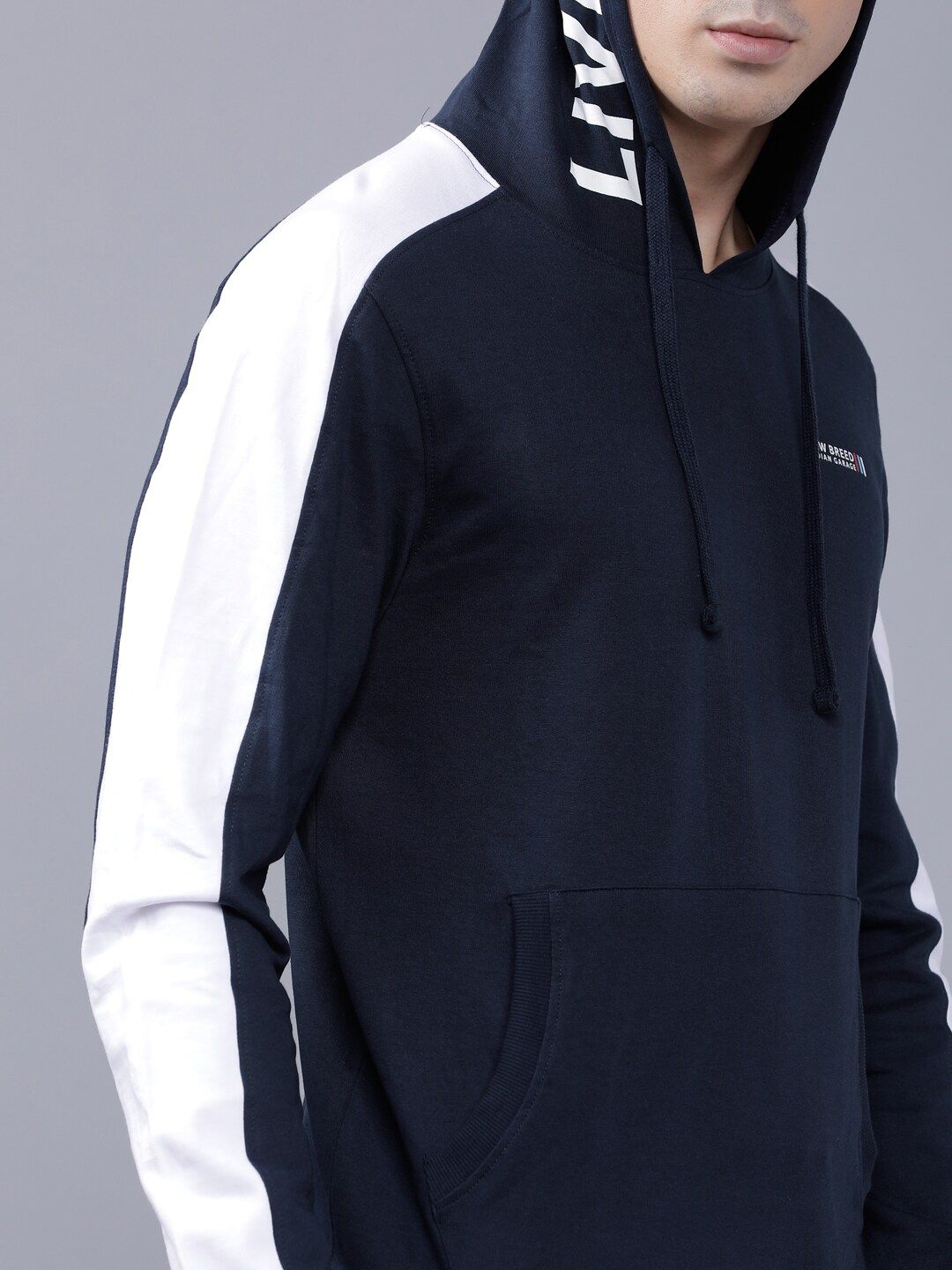 The Indian Garage Co Men Navy Blue Solid Hooded Sweatshirt