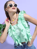 Tokyo Talkies Green Ruffles Styled Back Crop Top