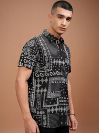 HIGHLANDER Men Black Slim Fit Opaque Printed Casual Shirt