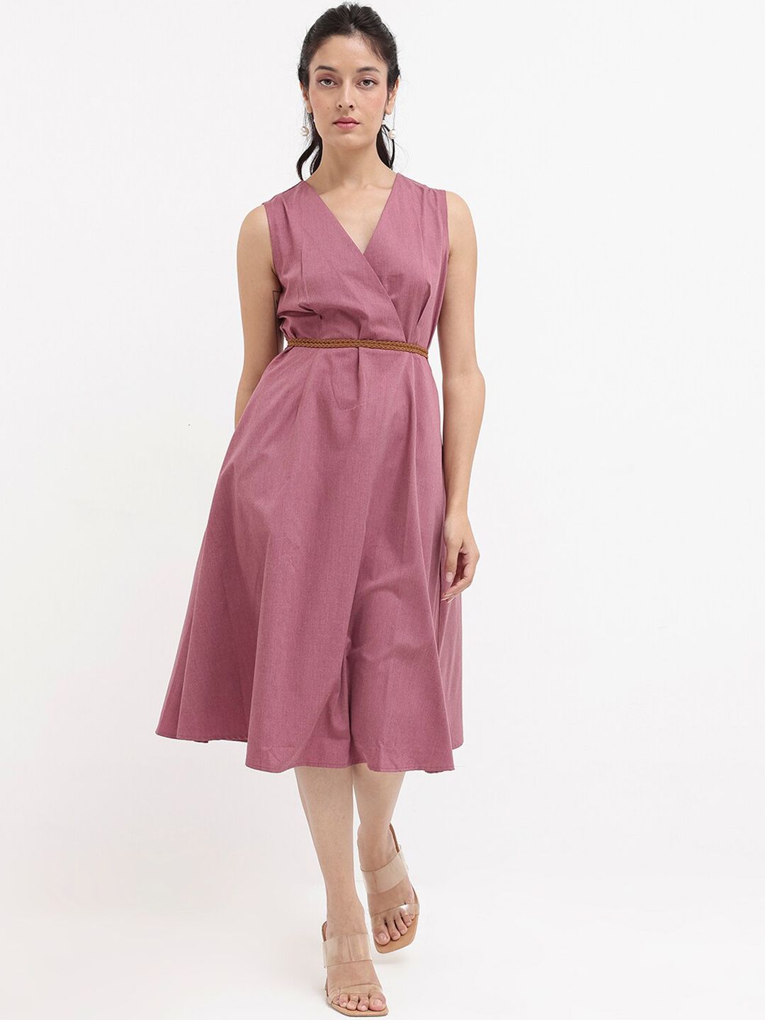 RAREISM V-Neck Fit & Flare Midi Dress