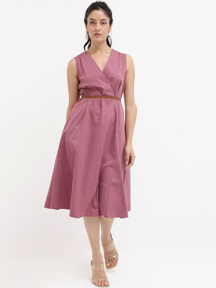 RAREISM V-Neck Fit & Flare Midi Dress