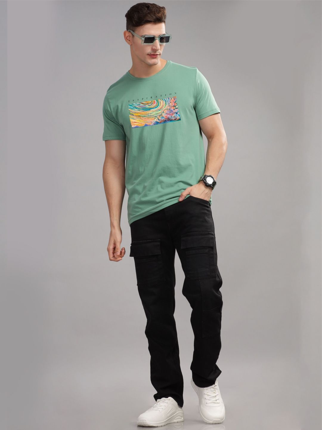 ADRO Typography Printed Round Neck Pure Cotton T-shirt
