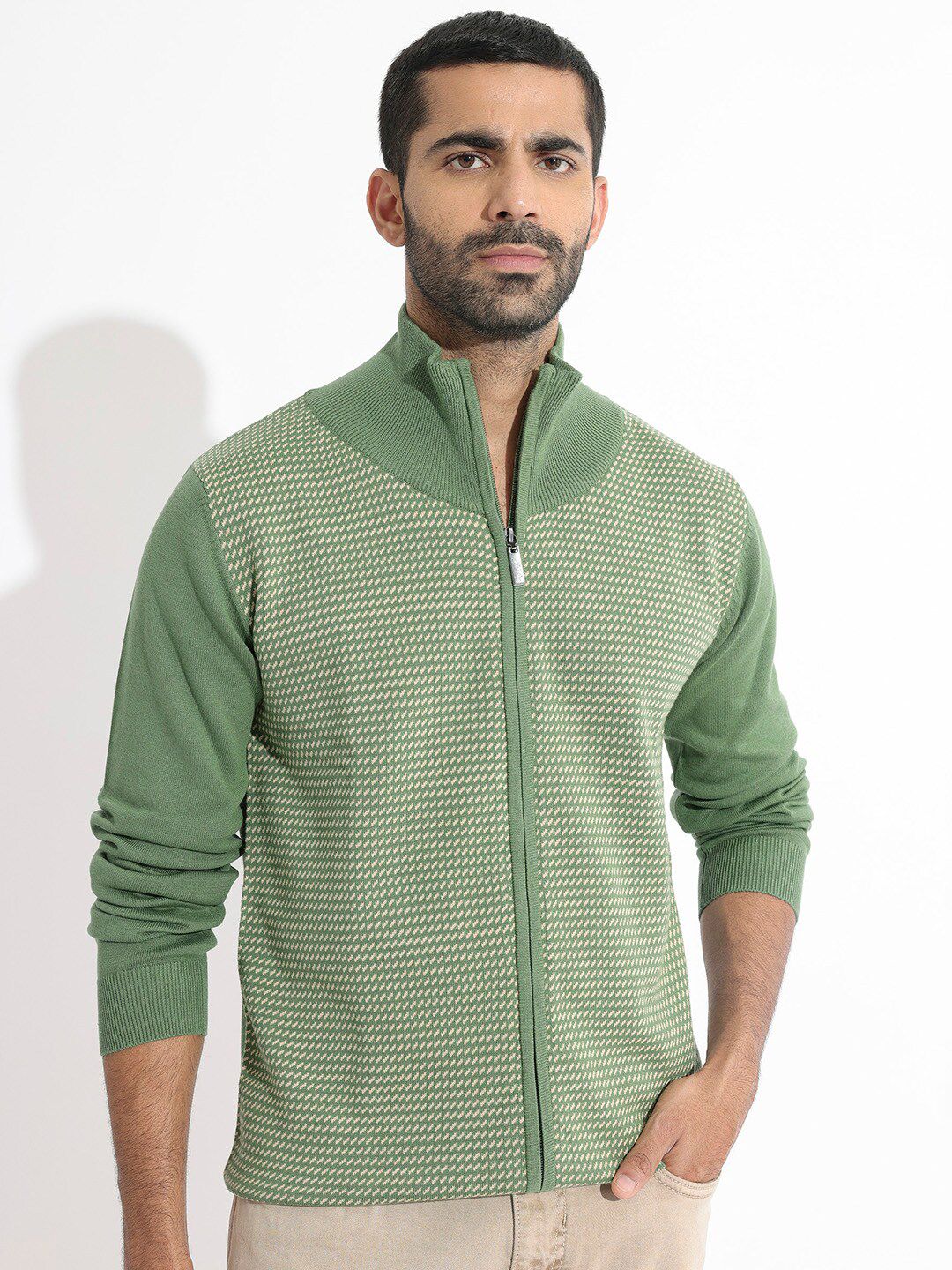 RARE RABBIT Men Heritage Solid Turtle Neck Cardigan