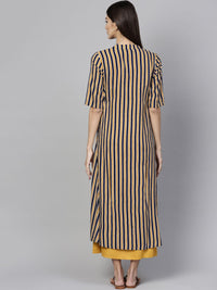 Libas Women Mustard Yellow Solid Maxi Dress with Ethnic Jacket