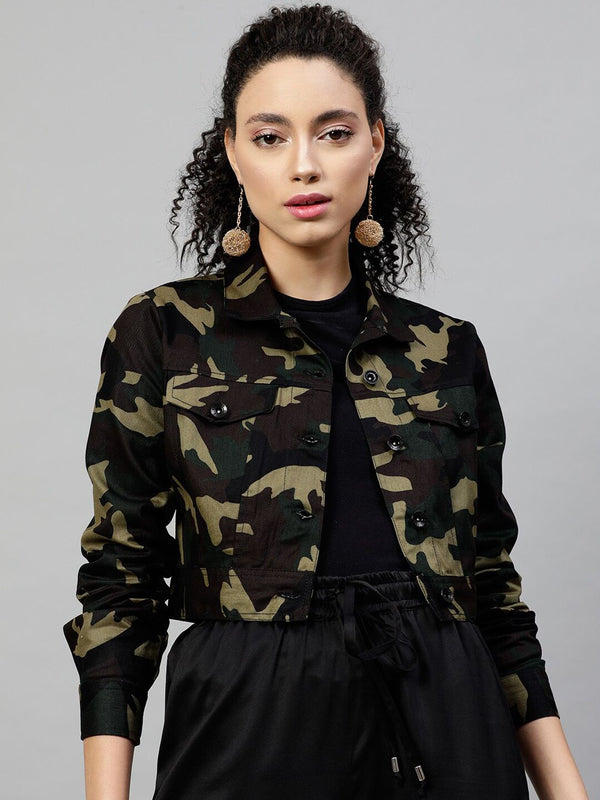 STREET 9 Women Black Printed Lightweight Pure Cotton Tailored Jacket