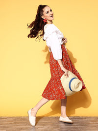 Berrylush Attractive Red Floral Indie Gal Skirt