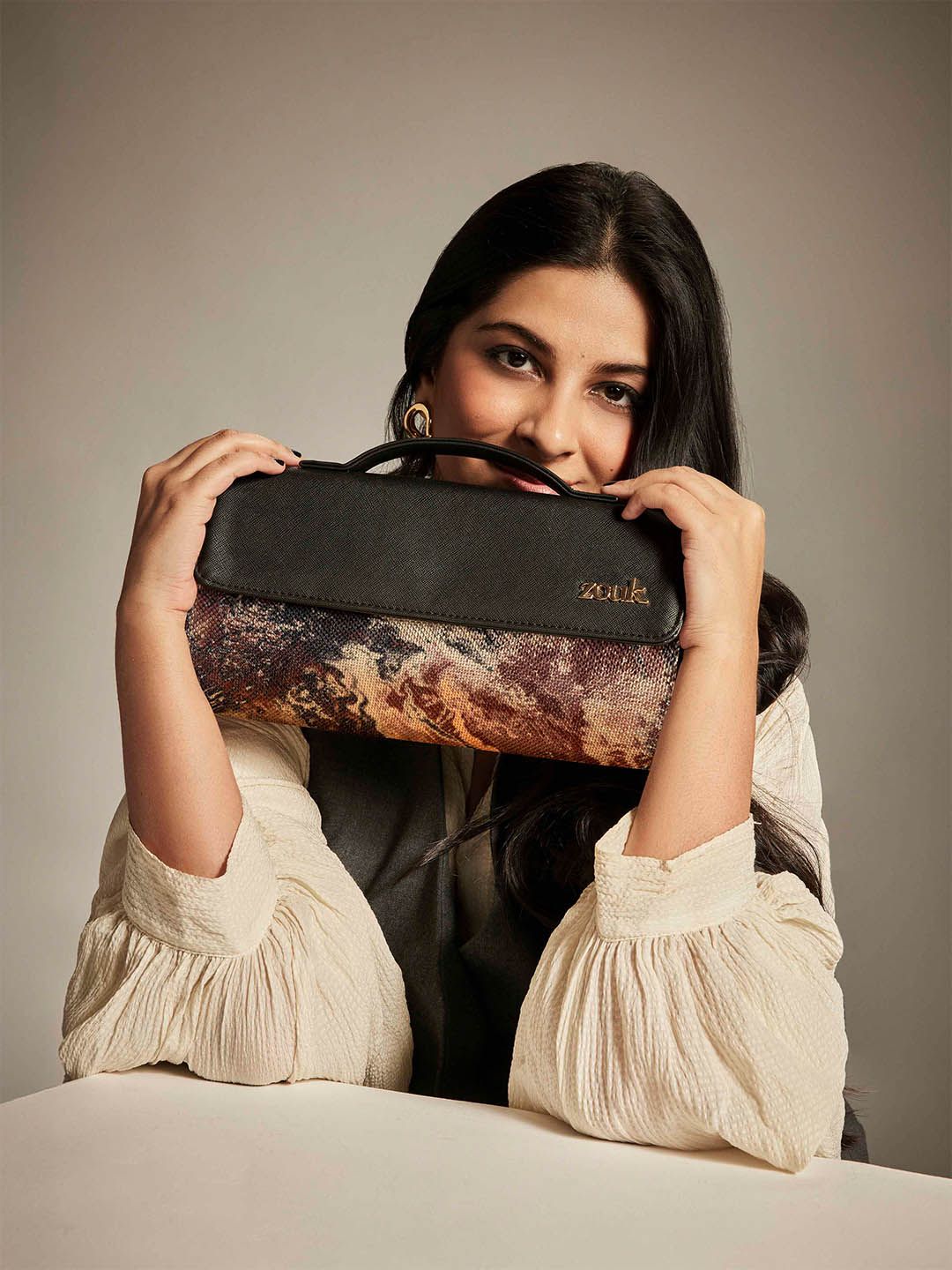 ZOUK Rhea Kapoor Malabar Cascades Textured Water Resistant Jute Envelope Clutch