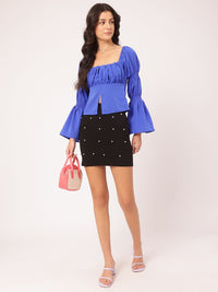 DressBerry Effortless Elegance Ruched Tiered Bell Sleeves Slit Front Empire Top