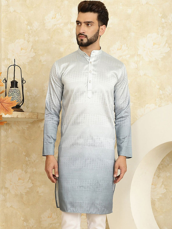 SOJANYA Embellished Sequinned Long Sleeves Straight Jacquard Cotton Silk Kurta