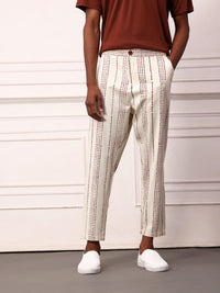 Mr Bowerbird Men Striped Pure Cotton Regular Trousers