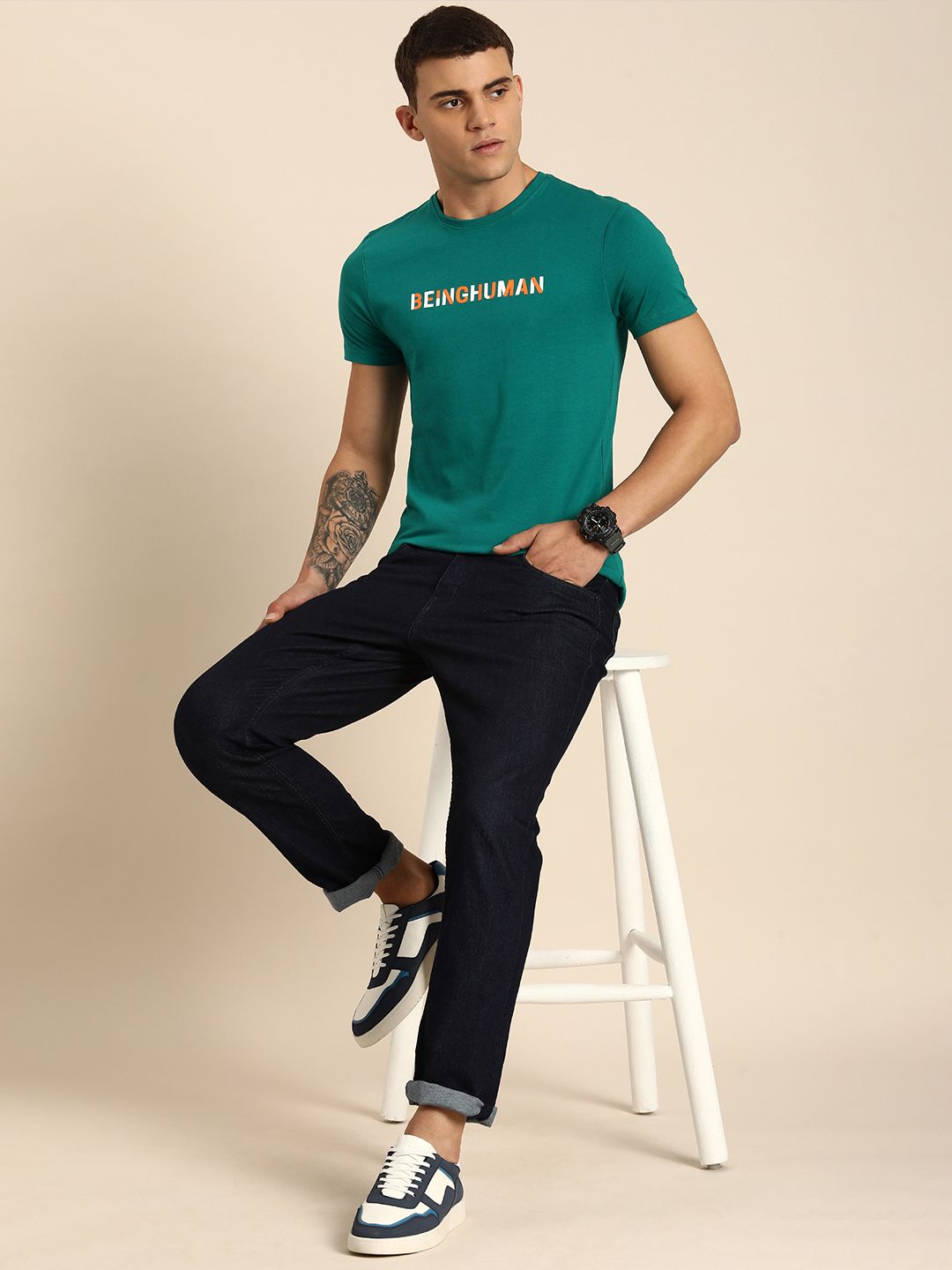 Being Human Typography Printed Pure Cotton T-shirt