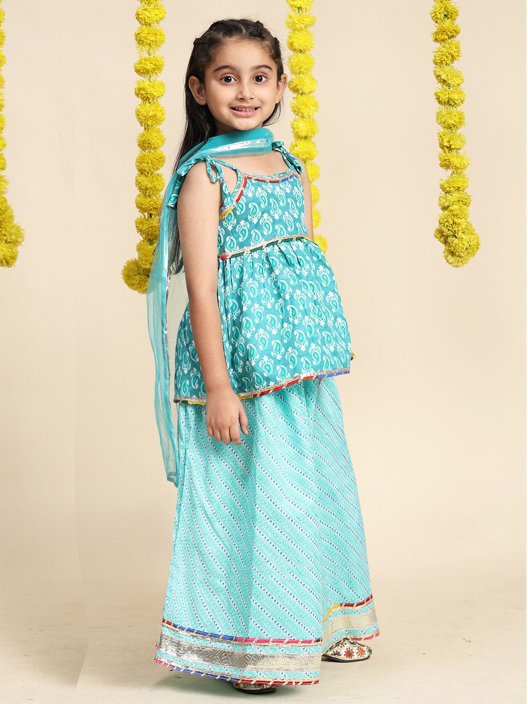 Cutiekins Girls Paisley Printed Cotton Ready to Wear Lehenga & Blouse With Dupatta