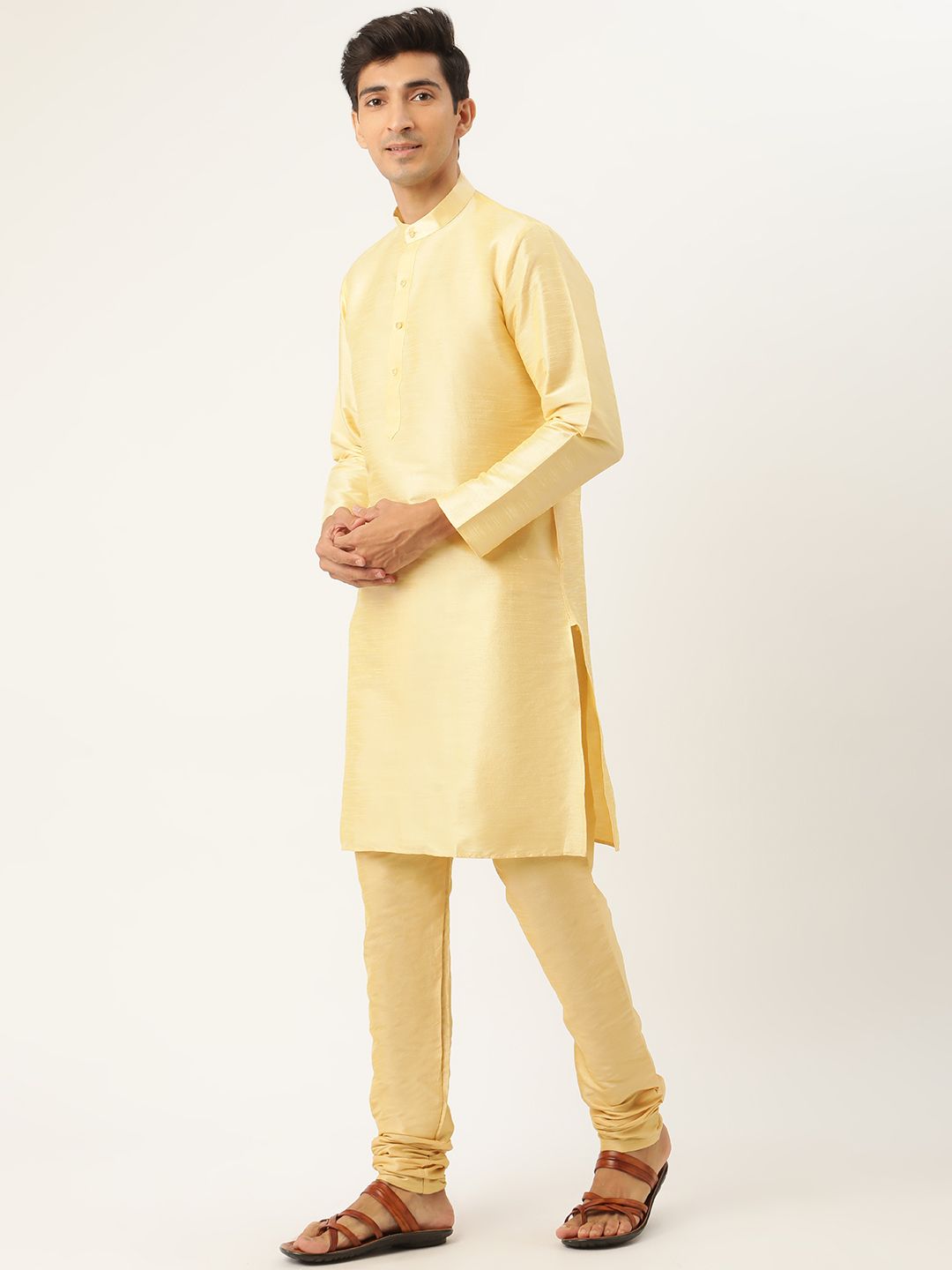 SOJANYA Men Beige Solid Kurta Set With Ethnic Motifs Nehru Jacket