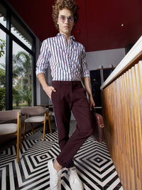 The Indian Garage Co Men Burgundy Slim Fit Solid Chinos