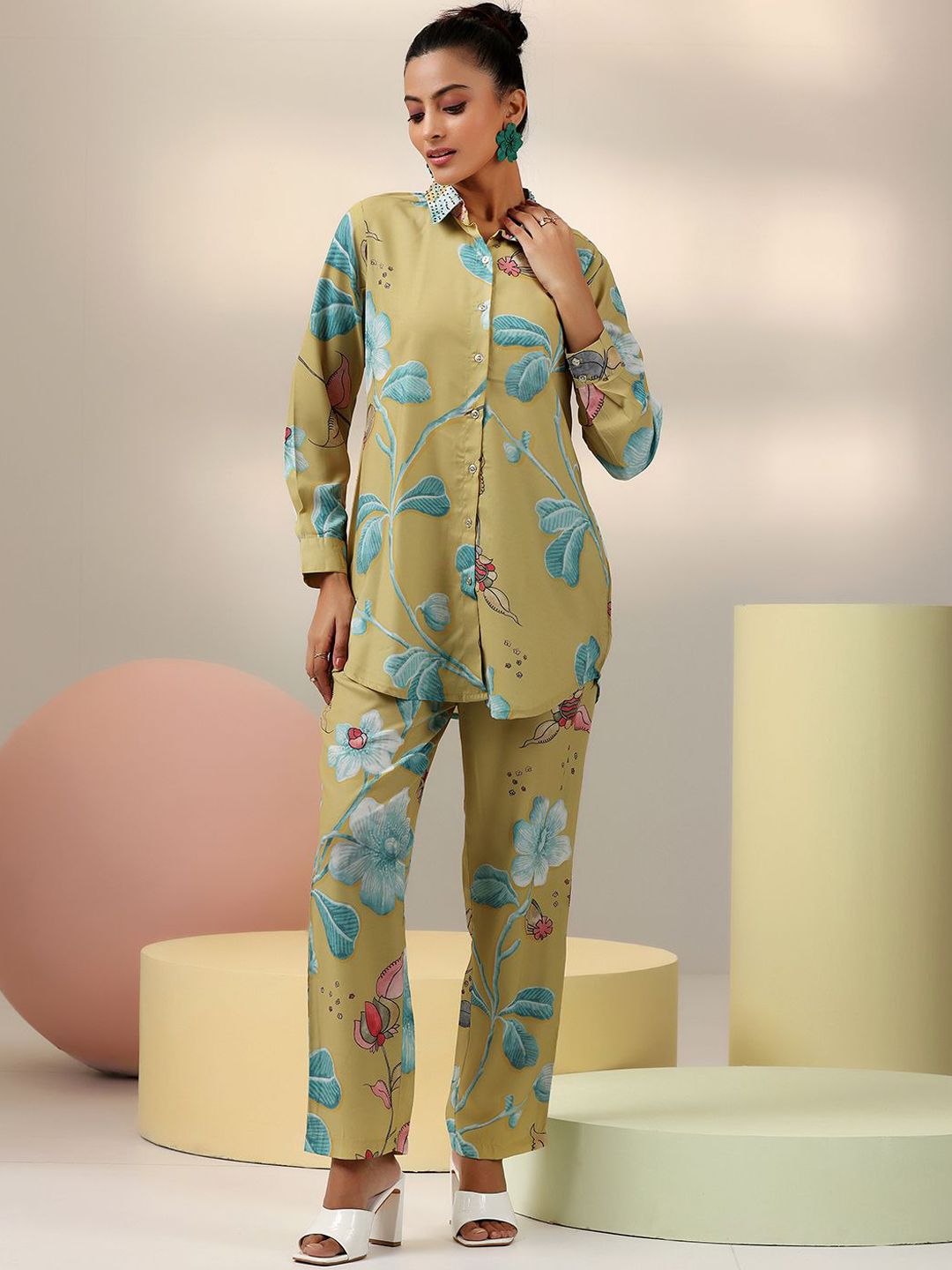 Libas Floral Printed Shirt With Trousers