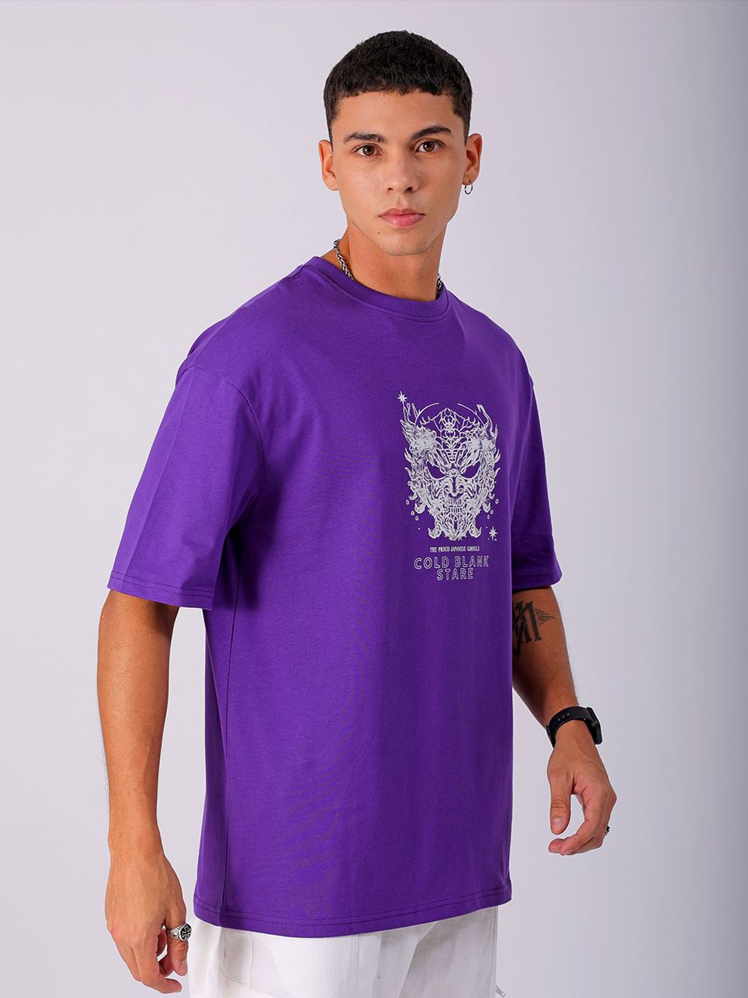 The Indian Garage Co Men Back Printed Boxy Oversized Pure Cotton T-shirt