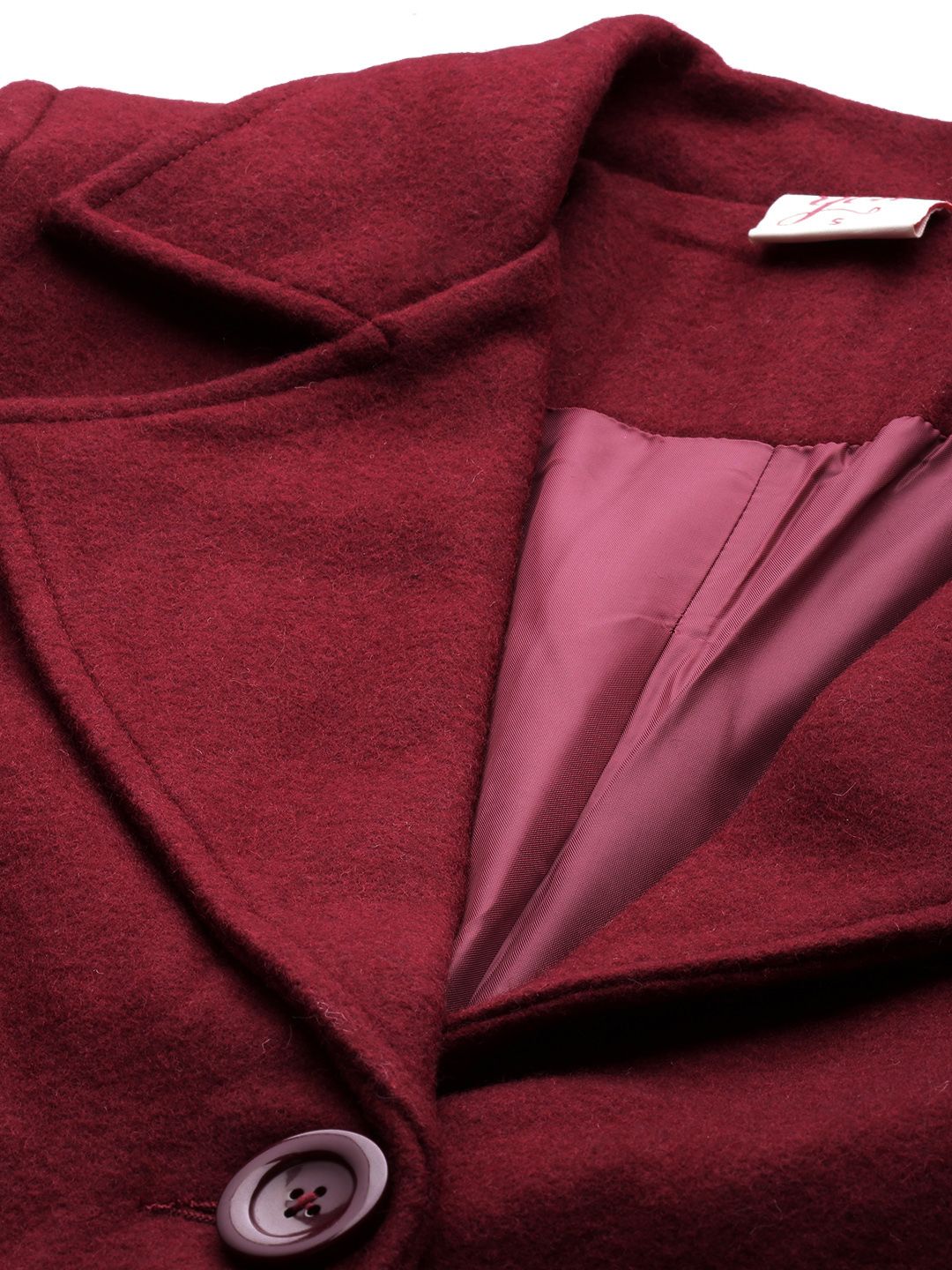 all about you Women Maroon Notched Lapel Single-Breasted Trench Coat