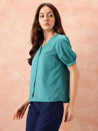 all about you Textured Puff Sleeves Top
