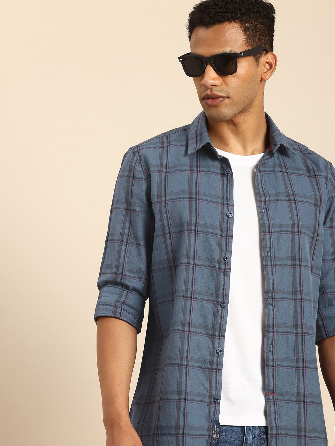 Being Human Pure Cotton Slim Fit Checked Casual Shirt