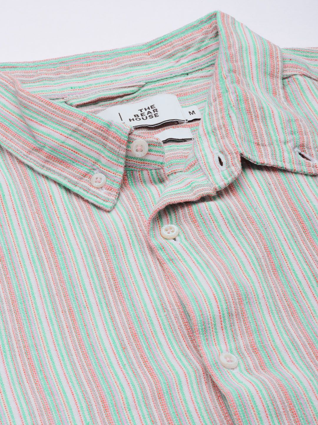 THE BEAR HOUSE Men Grey & Pink Slim Fit Striped Casual Shirt