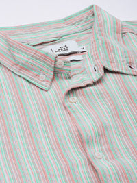 THE BEAR HOUSE Men Grey & Pink Slim Fit Striped Casual Shirt