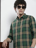 The Indian Garage Co Men Green & Beige Tartan Checks Checked Casual Shirt