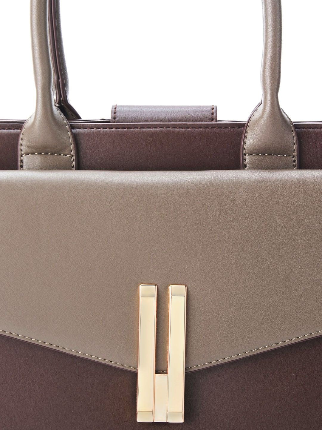 Lino Perros Colourblocked Oversized Structured Satchel with Applique