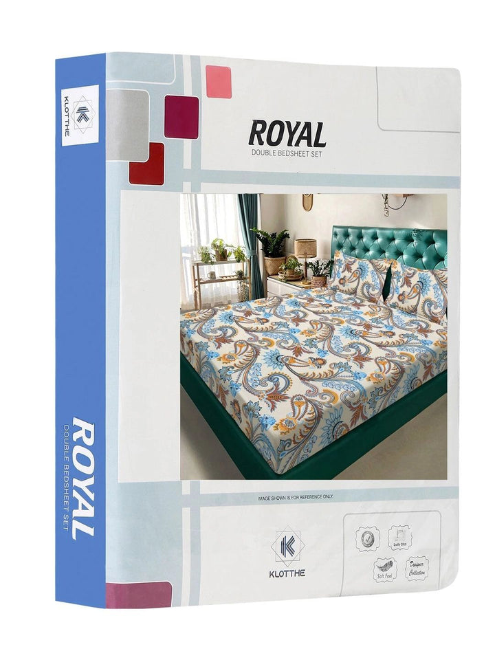 Moda Rapido X KLOTTHE Cream-Coloured & Orange Floral 300 TC King Bedsheet with 2 Pillow Covers