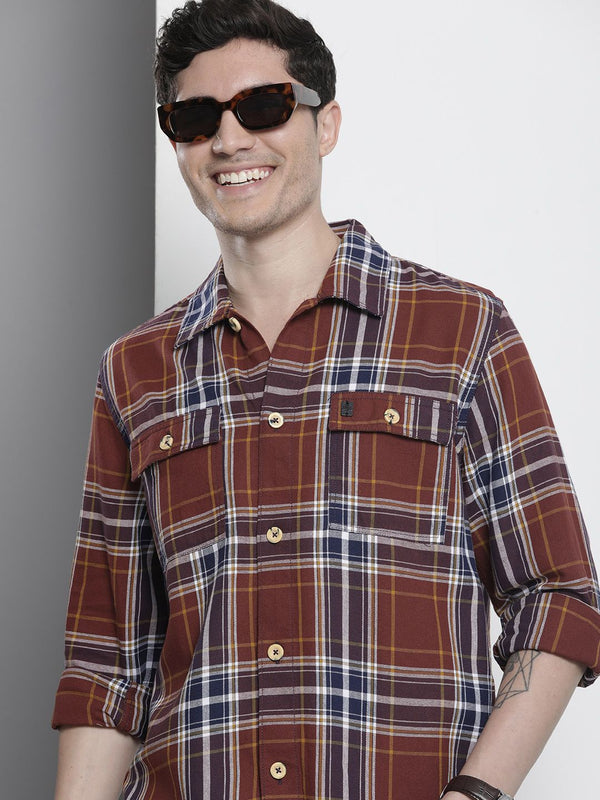 The Indian Garage Co Men Tartan Checked Cotton Casual Shirt