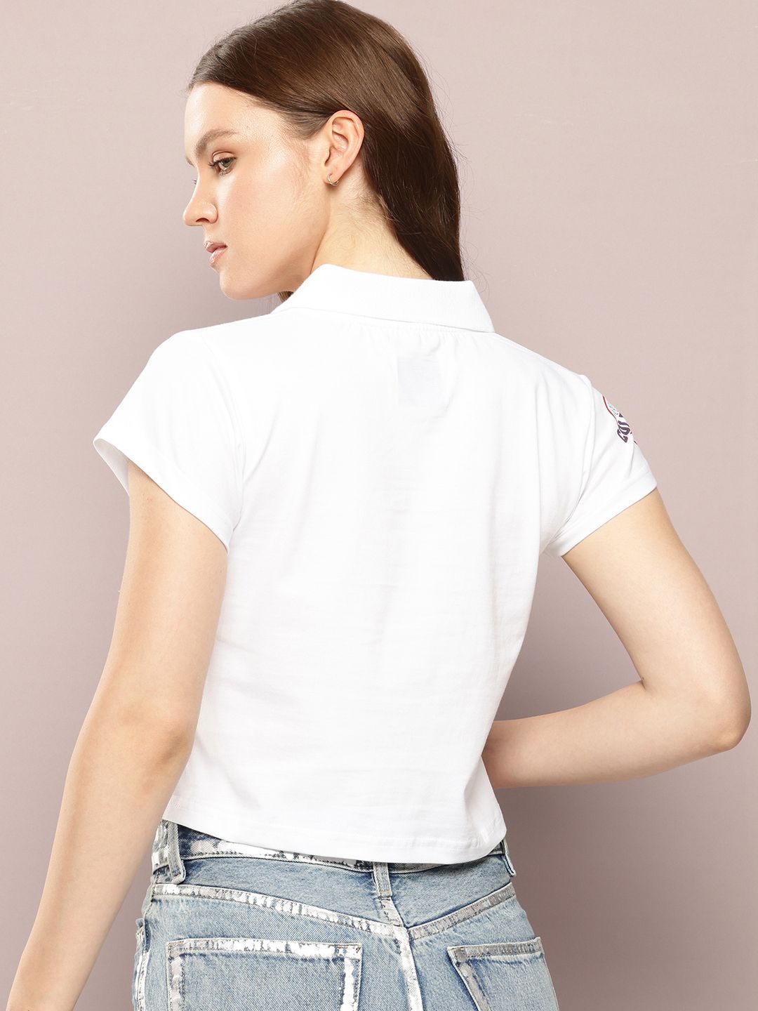 DILLINGER Women Regular Cropped Self Design Polo Tshirt