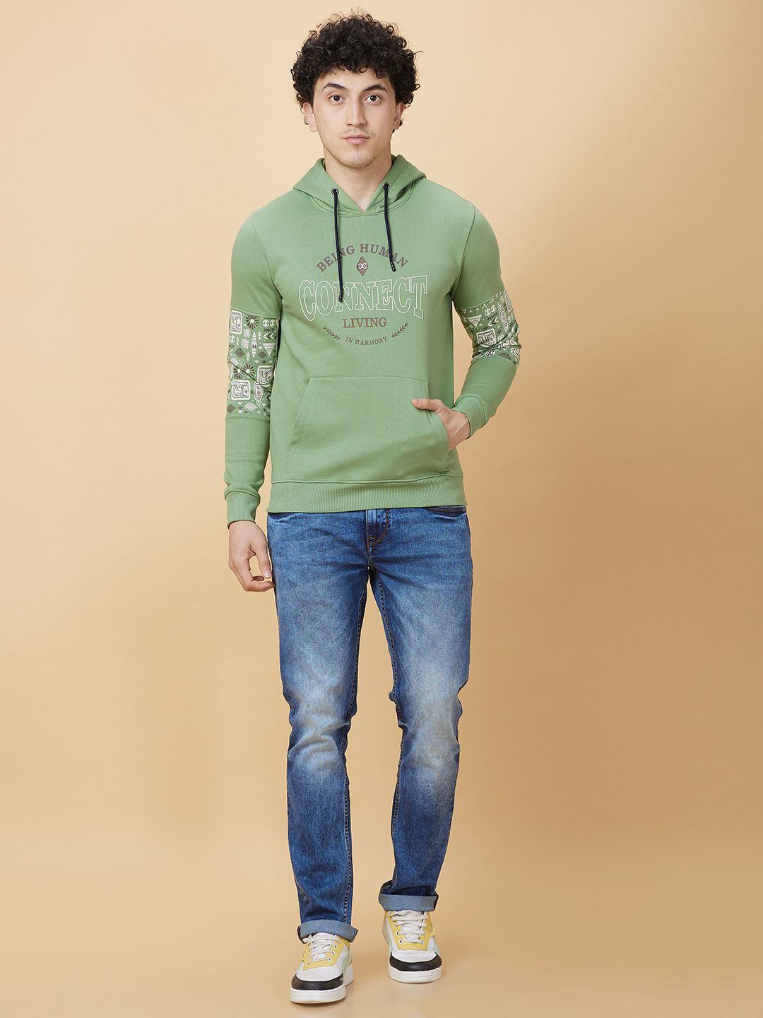 Being Human Printed Hooded Sweatshirt