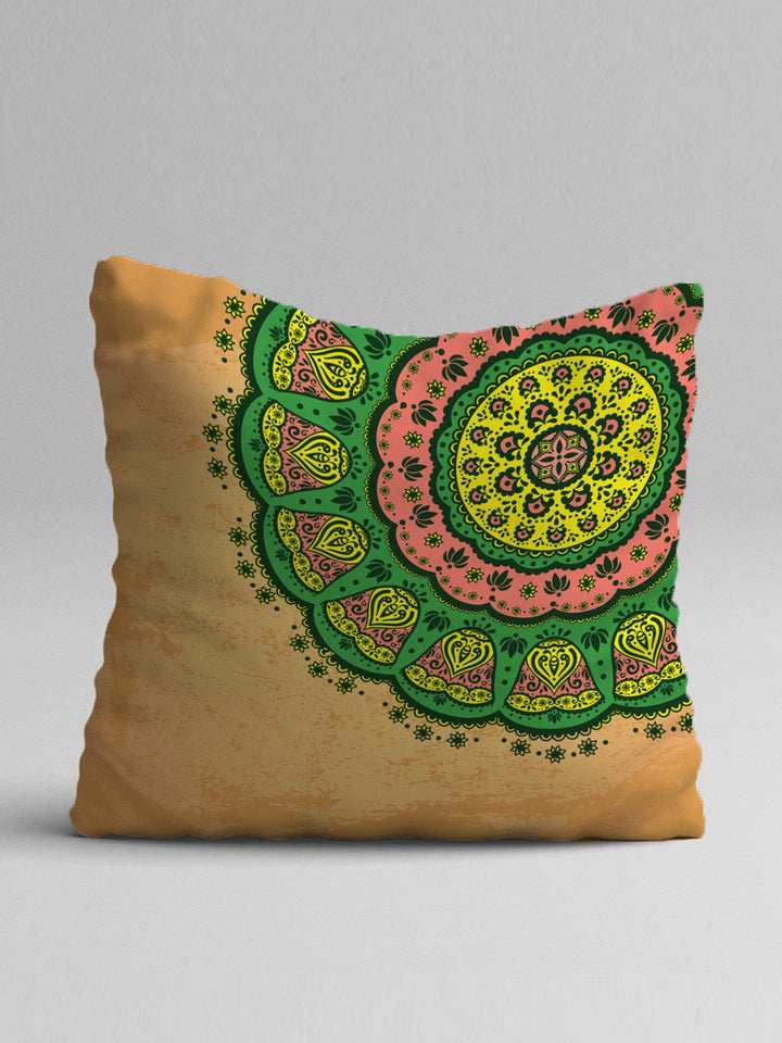STITCHNEST Set of 5 Yellow & Green Ethnic Motifs Square Cushion Covers