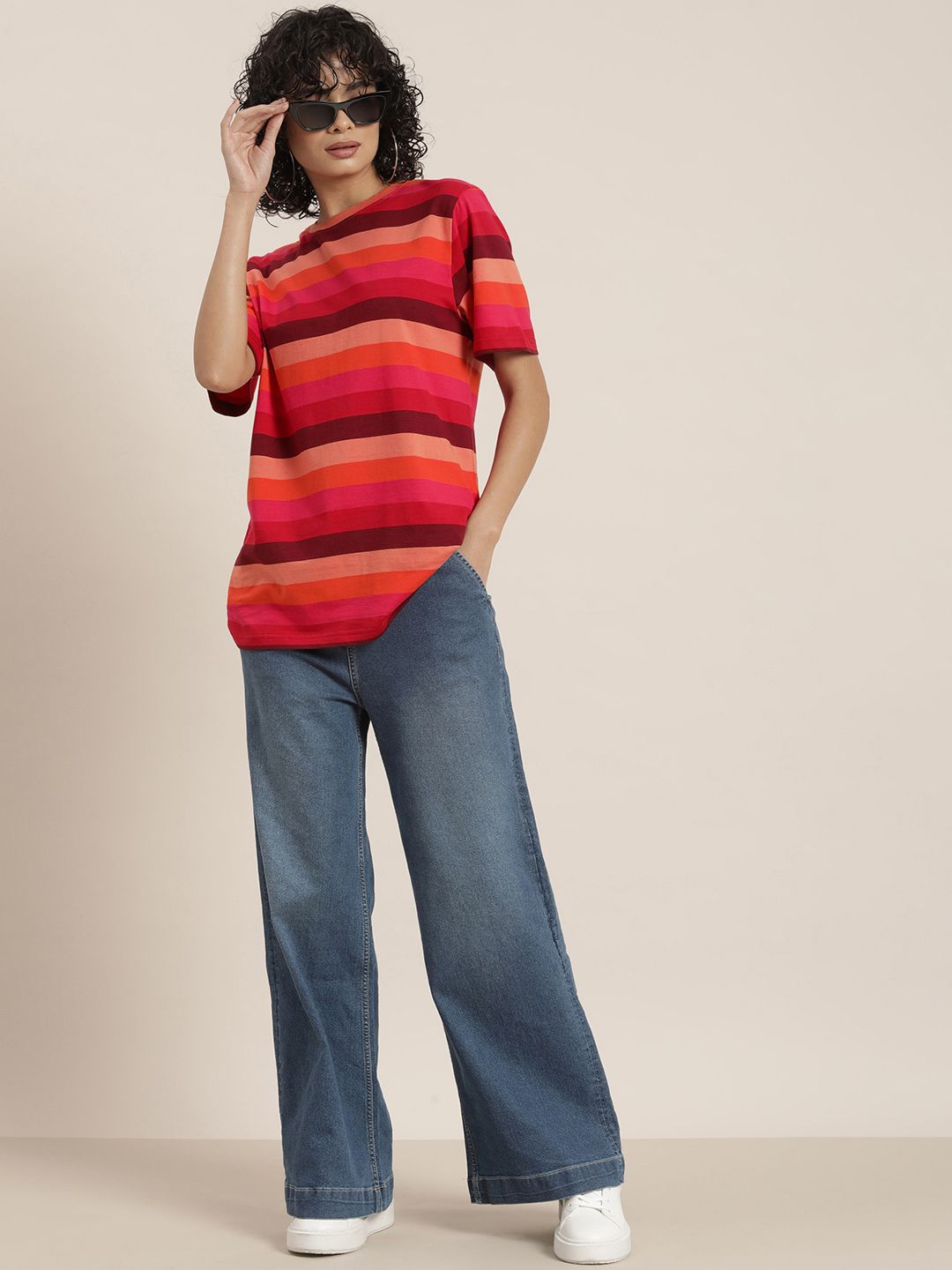 Perbezaan Pendapat T-shirt Kapas Tulen Bersaiz Besar Bergaris