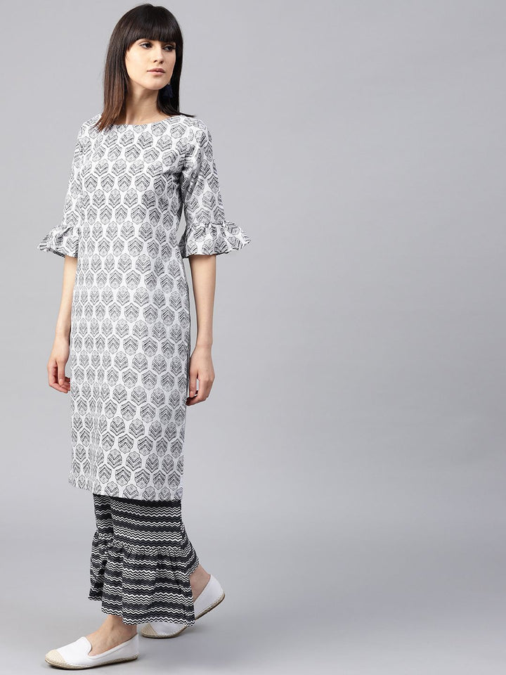 Gerua By Libas Women Grey  White Printed Kurta with Palazzos