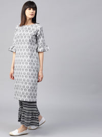 Gerua By Libas Women Grey  White Printed Kurta with Palazzos