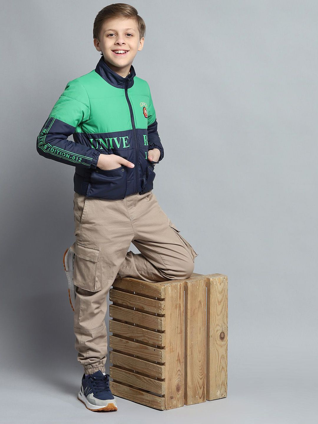 Monte Carlo Boys Mock Collar Colourblocked Casual Lightweight Padded Jacket