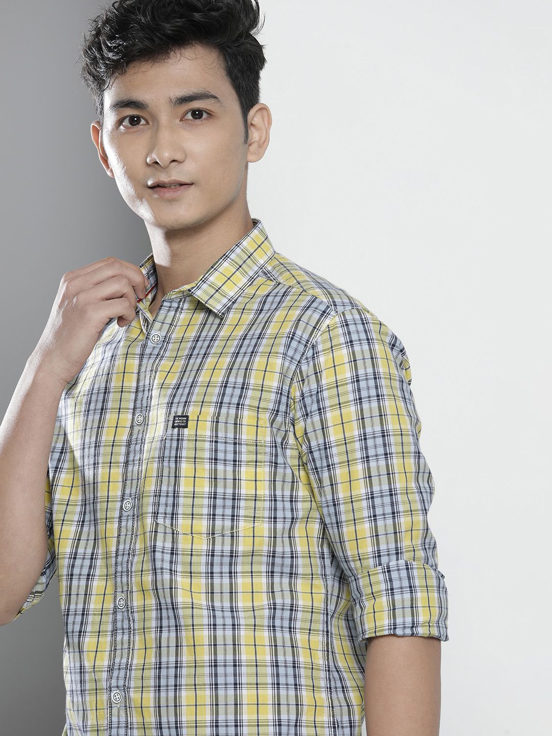 The Indian Garage Co Men Yellow Regular Fit Tartan Checks Opaque Checked Casual Shirt