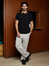 Campus Sutra Men Solid Polo Collar Cotton T-shirt