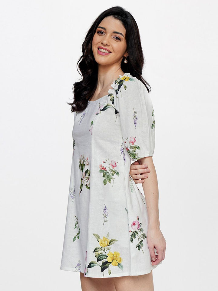 AND Floral Printed Square Neck Puff Sleeve A-Line Dress