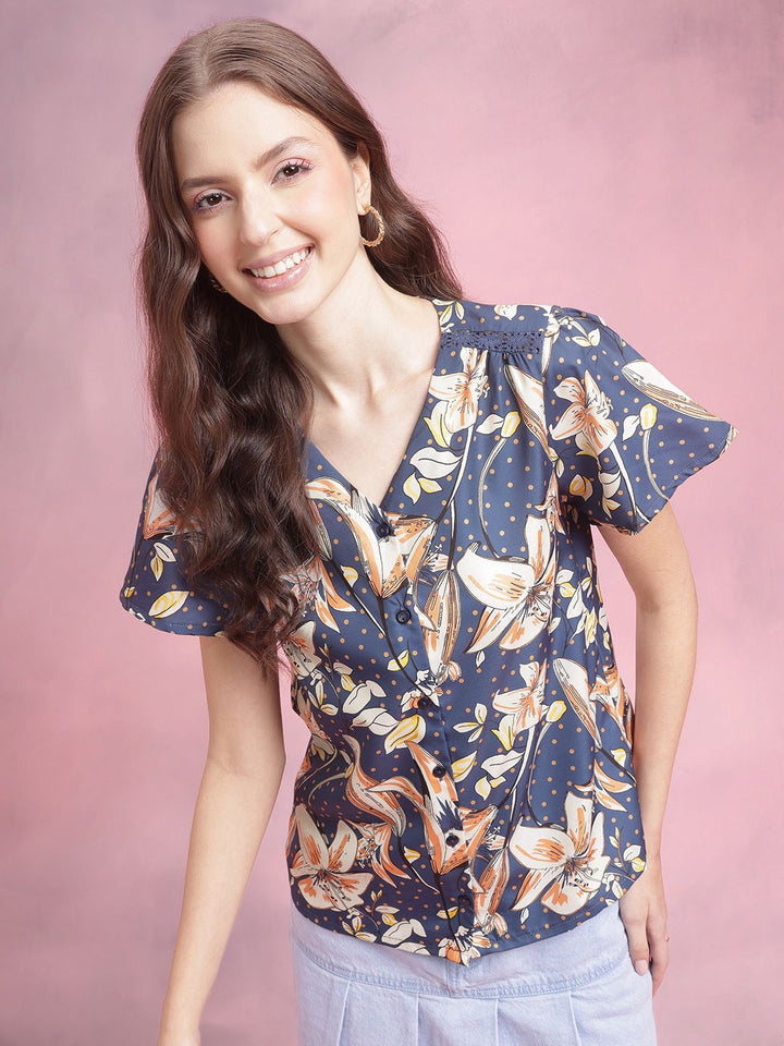 DressBerry Floral Print Flared Sleeves Top