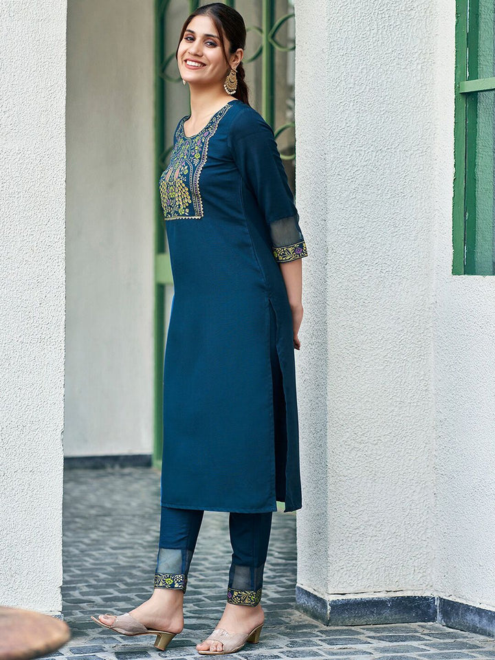 KALINI Ethnic Motifs Yoke Design Gotta Patti Straight Kurta with Trousers & Dupatta