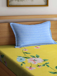 KLOTTHE Daisy Delight Yellow Floral Cotton 300 TC Single Fine Bedsheet with a Pillow Cover-89 x 59 inches