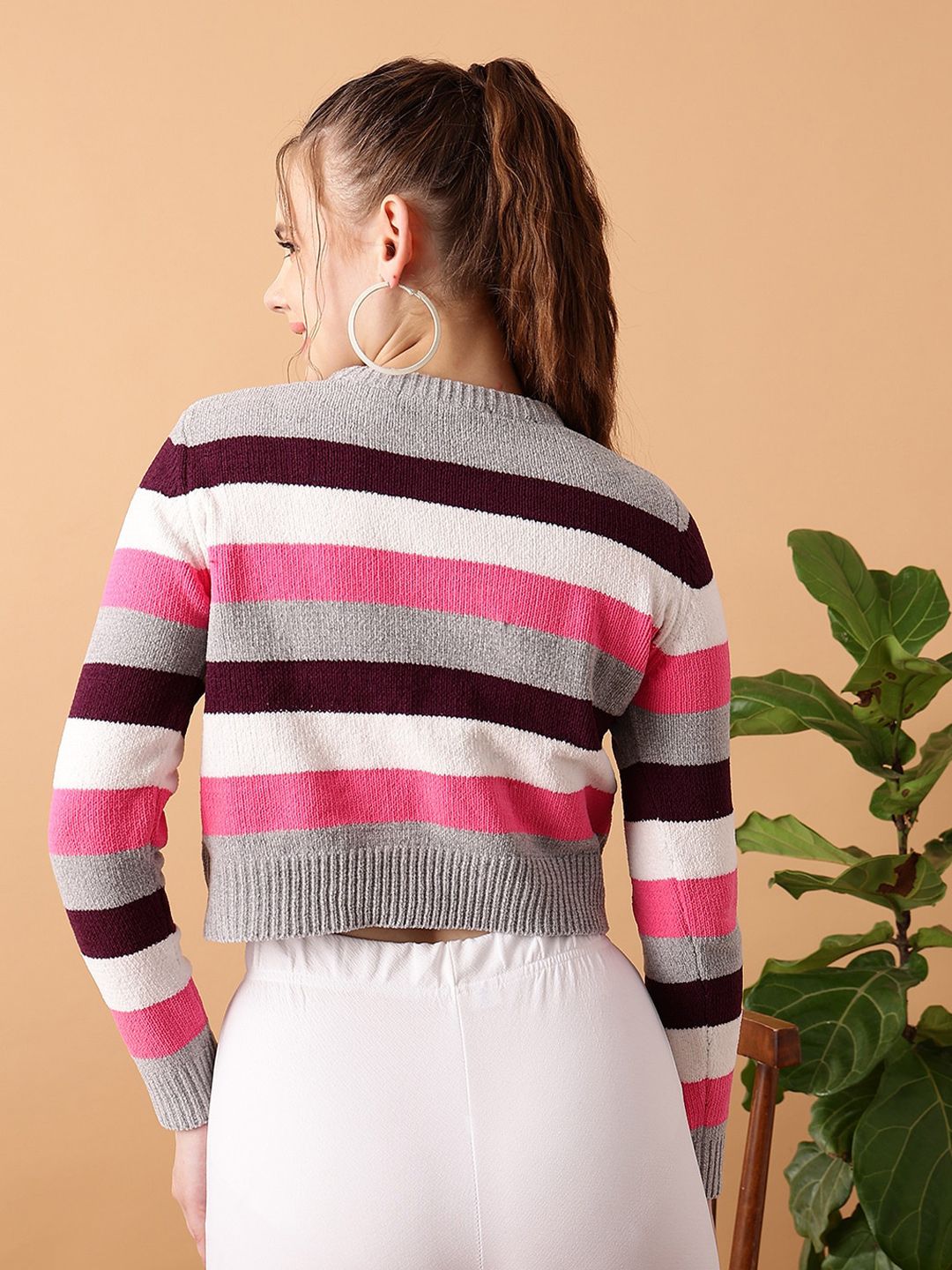 STREET 9 Striped Crop Acrylic Sweater